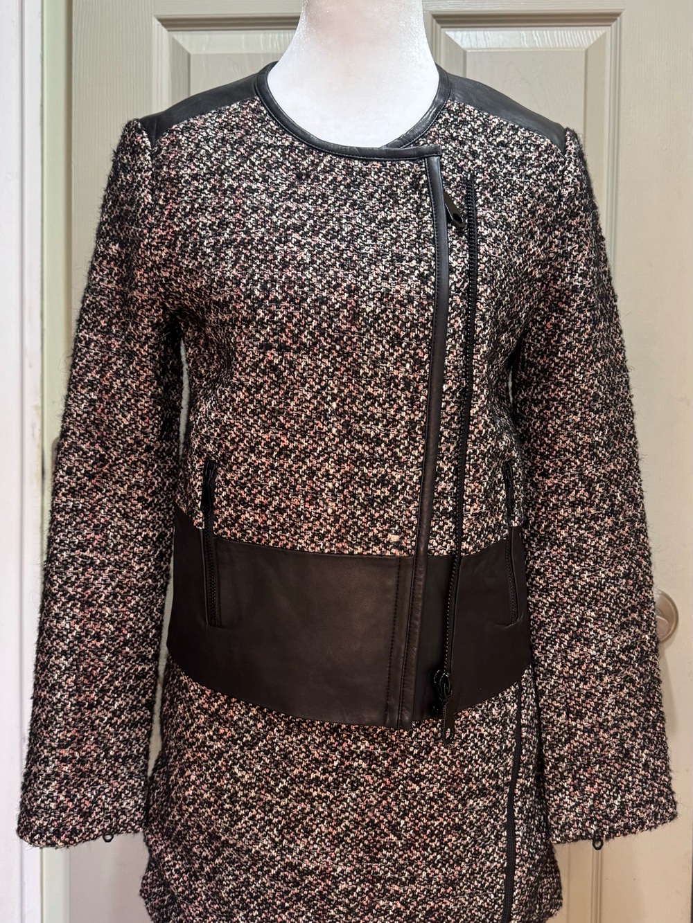 Rebecca Minkoff Ansel Jacket & Jackson Skirt Tweed Leather Moto Set Size 2 NWOT
